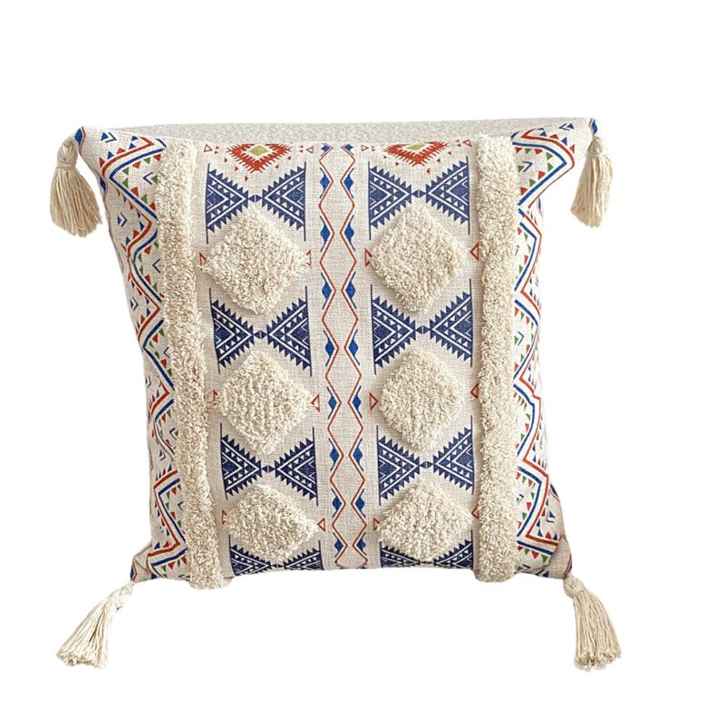 GENERICO - Pack 3 Fundas Para Cojín Boho Lino Bordado Azul 45x45 Cm