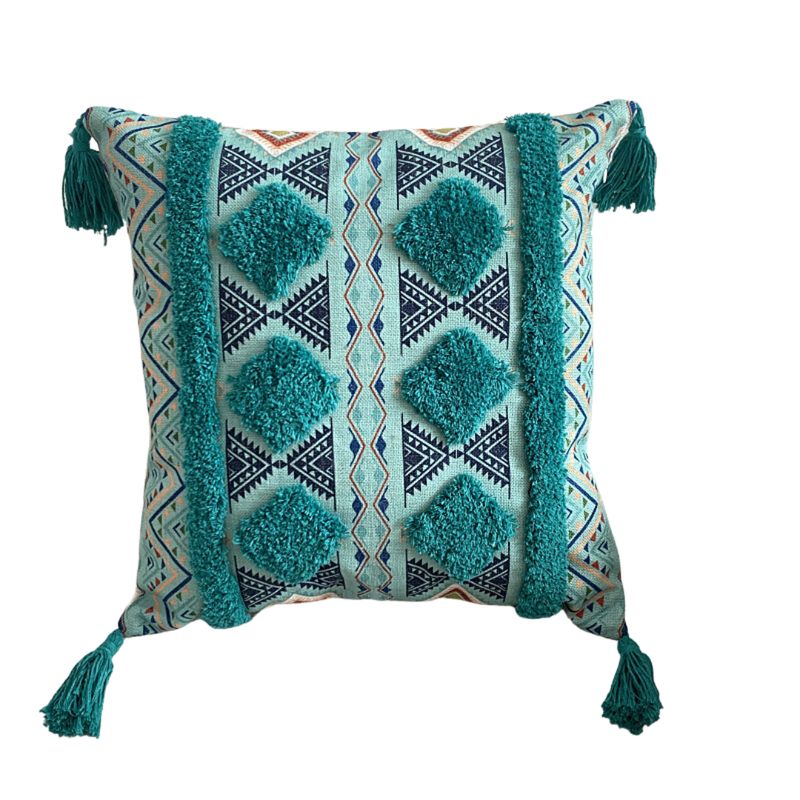 GENERICO - Pack 3 Fundas Para Cojín Boho Lino Bordado Verde 45x45cm