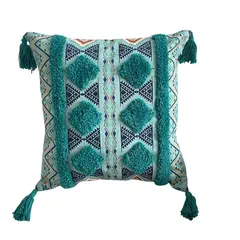 GENERICO - Pack 3 Fundas Para Cojín Boho Lino Bordado Verde 45x45cm