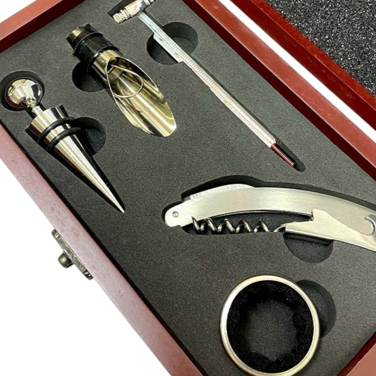 GENERICO - Descorchador De Vinos Acero Caja Madera 5 Piezas