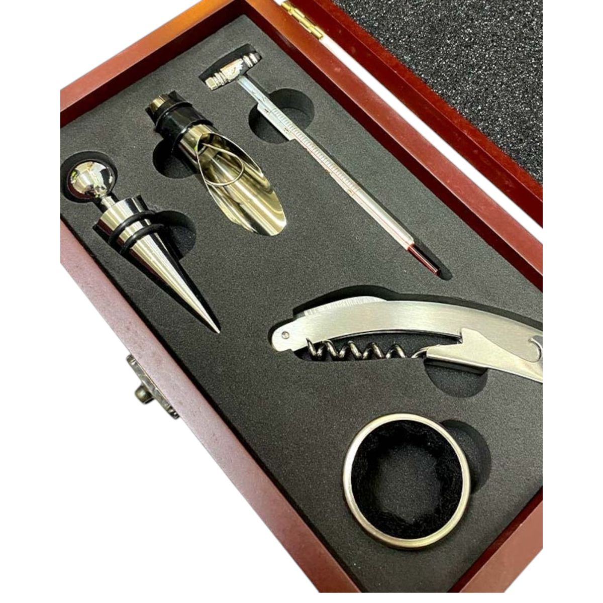 GENERICO - Descorchador De Vinos Acero Caja Madera 5 Piezas