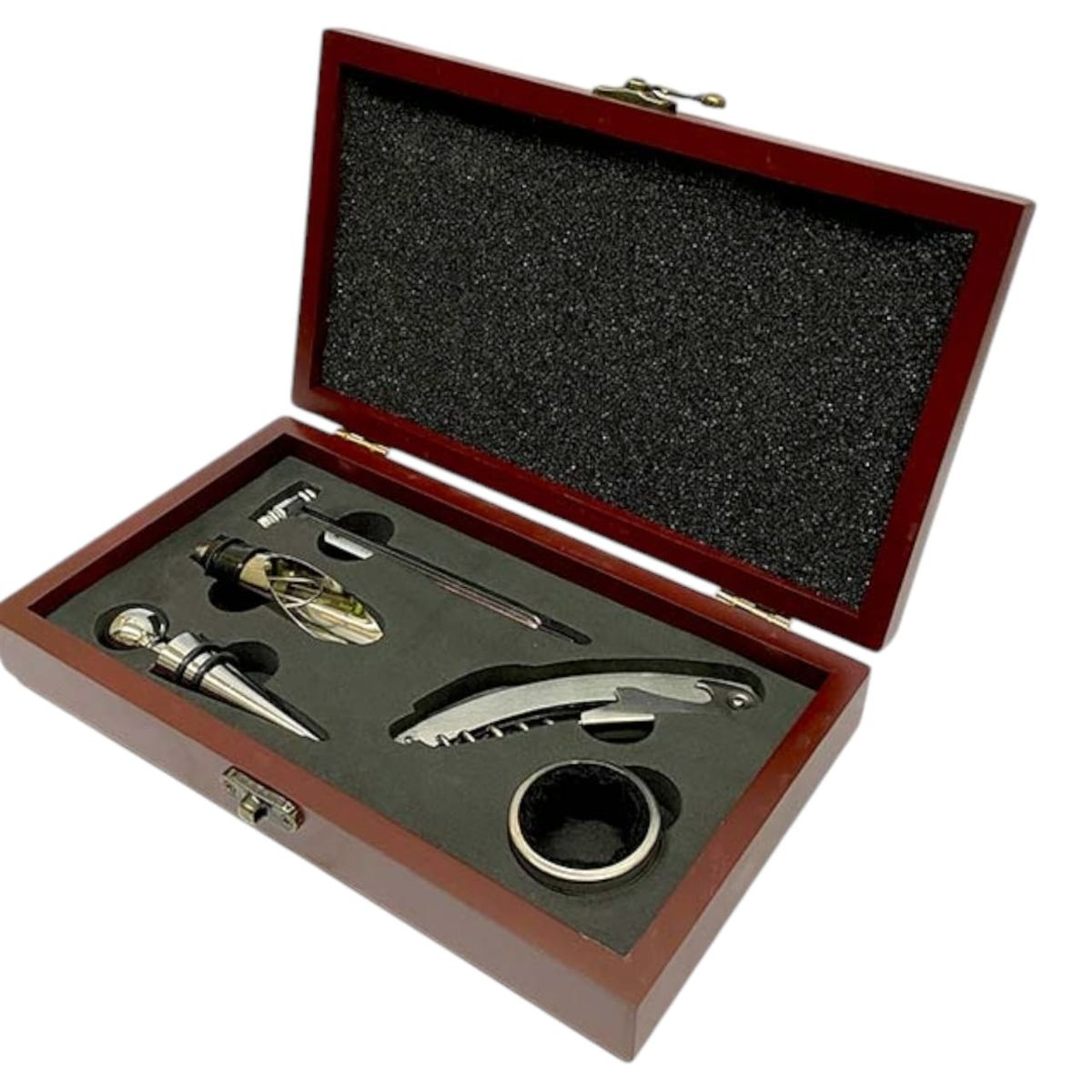 GENERICO - Descorchador De Vinos Acero Caja Madera 5 Piezas