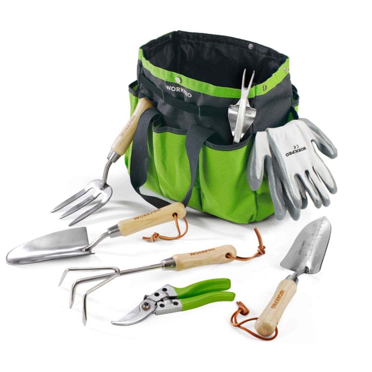 WORKPRO - JUEGO DE HERRAMIENTAS JARDIN 7 PIEZAS BOLSO VERDE