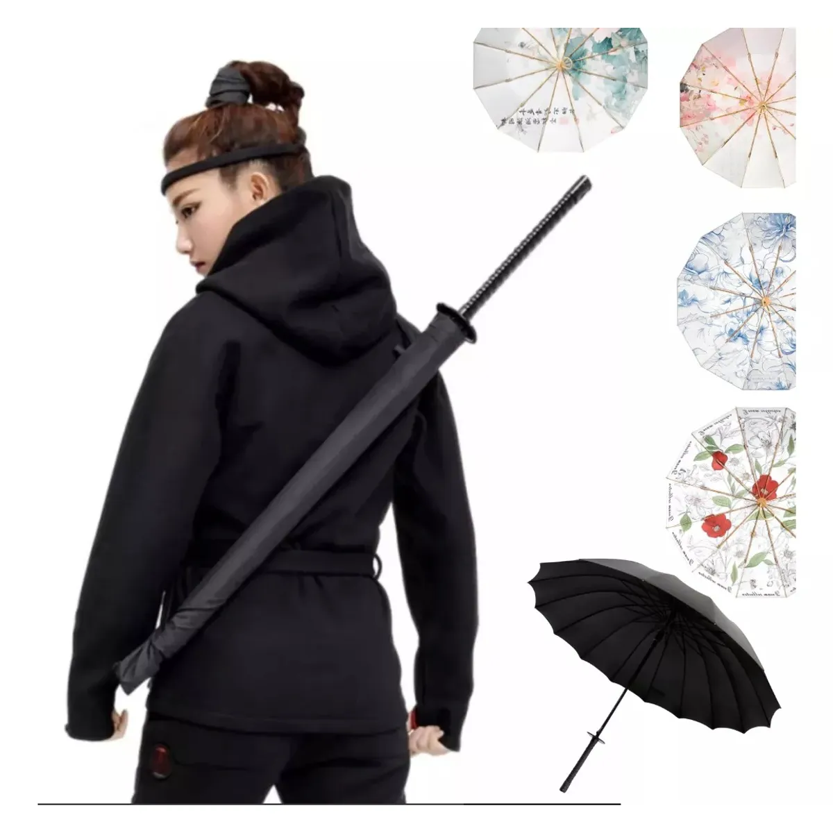 KUANGYE - Paragua Katana Samurai 16 Varillas Negro