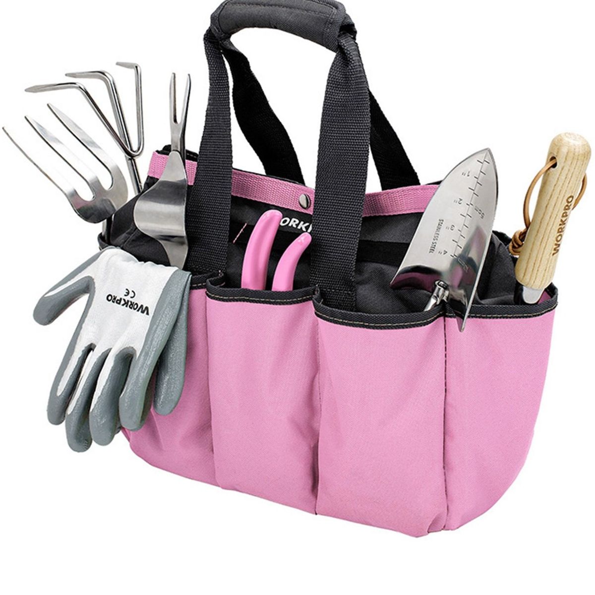WORKPRO - JUEGO DE HERRAMIENTAS JARDIN 7 PIEZAS BOLSO ROSADO