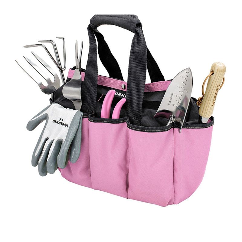 WORKPRO - JUEGO DE HERRAMIENTAS JARDIN 7 PIEZAS BOLSO ROSADO