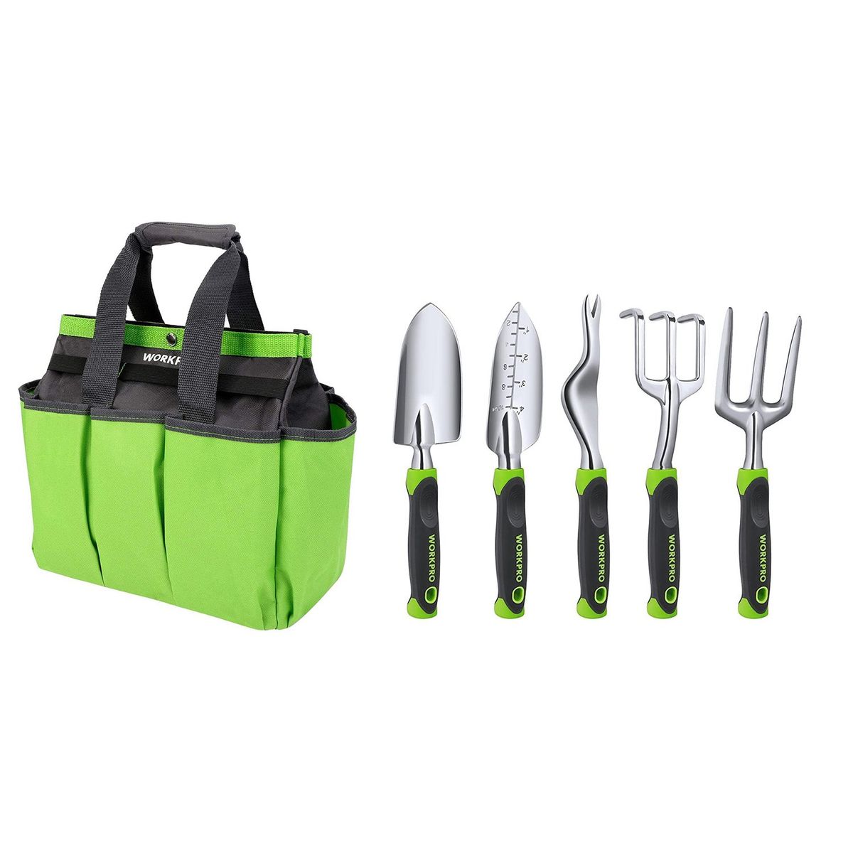 WORKPRO - JUEGO HERRAMIENTAS JARDIN 5 PIEZAS (BOLSO VERDE)