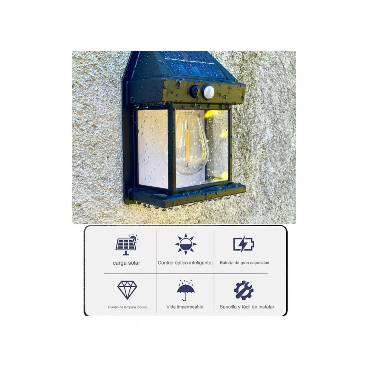 GENERICO - Pack 4 Aplique Lampara De Pared Solar Foco Con Sensor