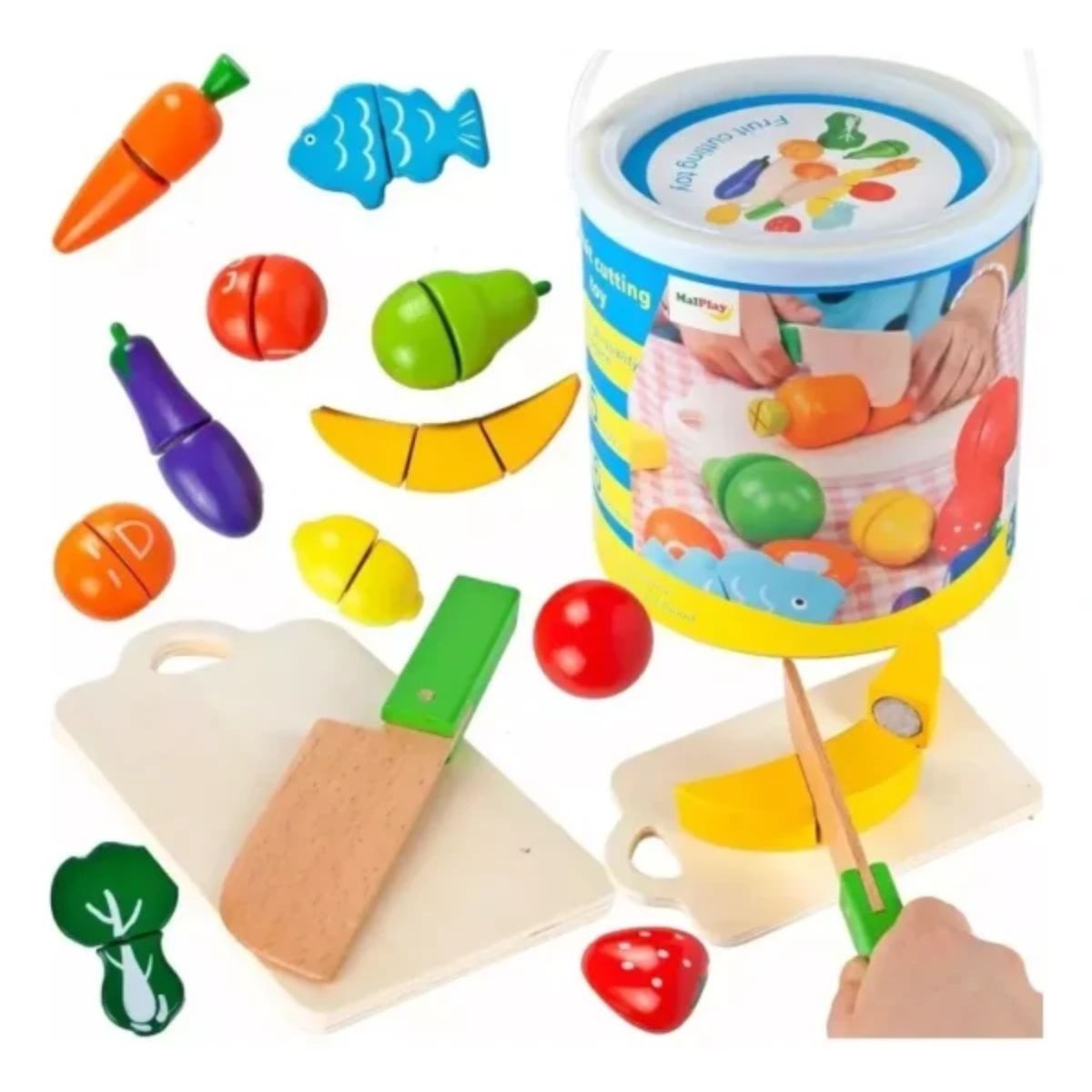 OEM - Balde Frutas Verduras Cortar Juguete de Madera Montessori