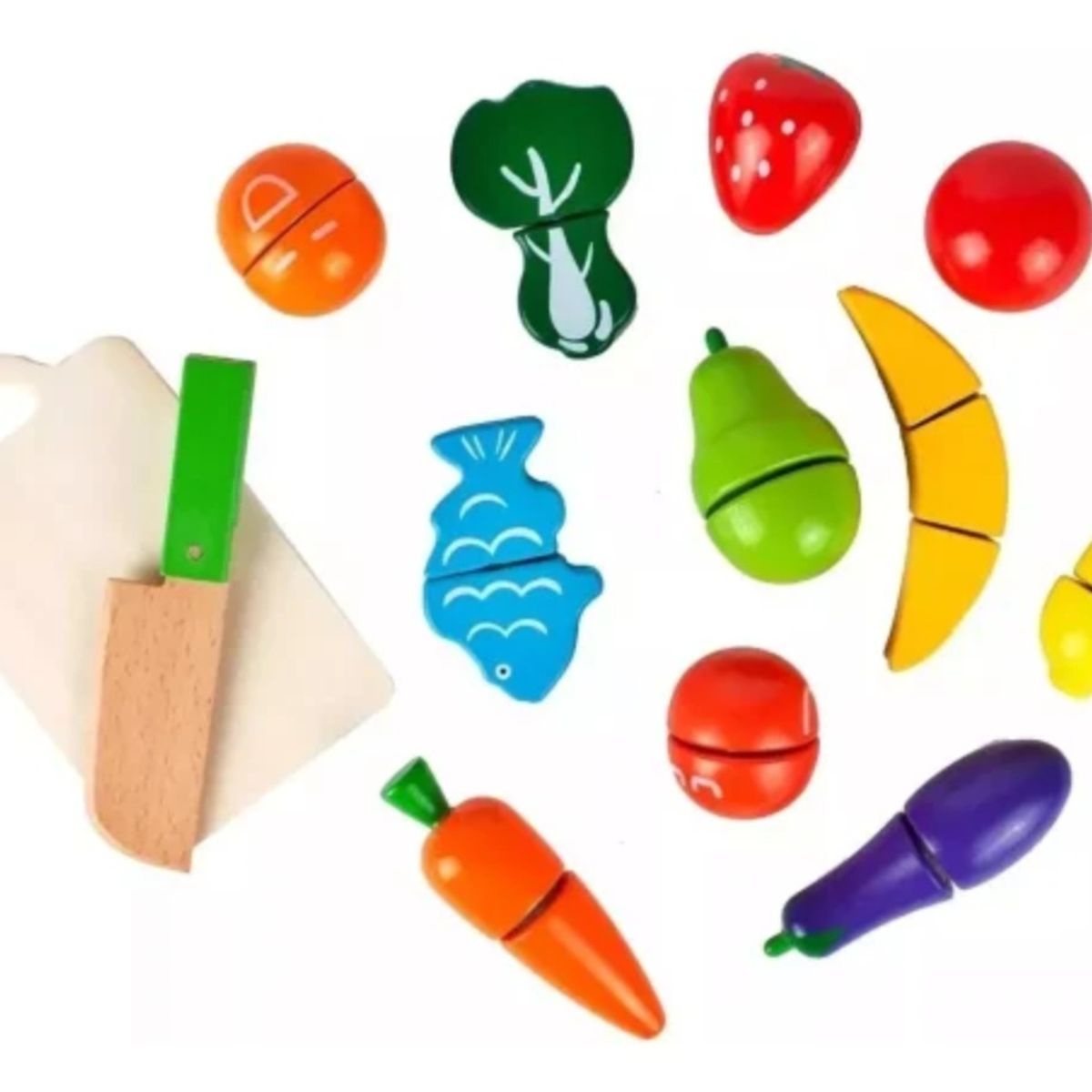 OEM - Balde Frutas Verduras Cortar Juguete de Madera Montessori