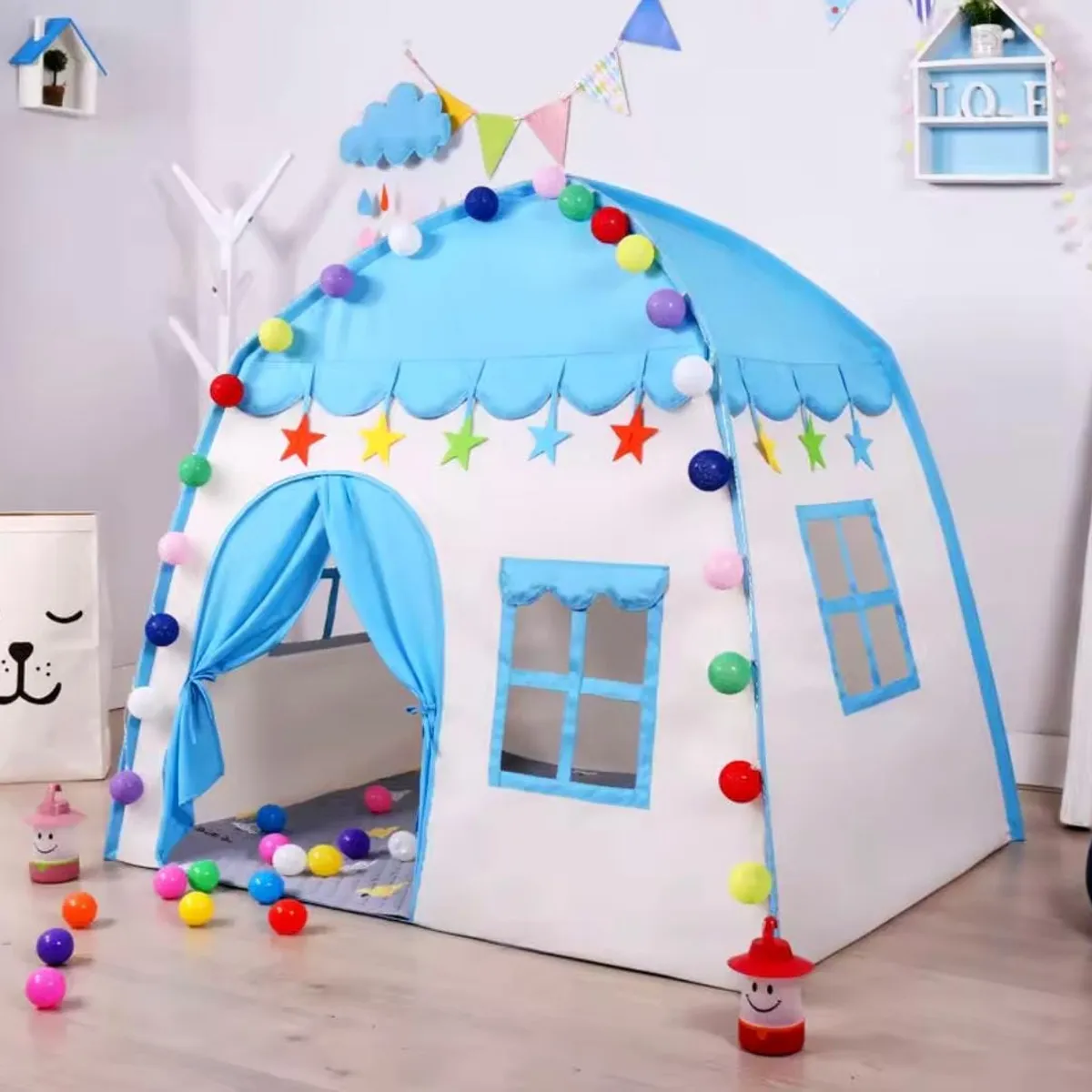 GENERICO - Carpa de juego infantil Casita con ventanas Azul