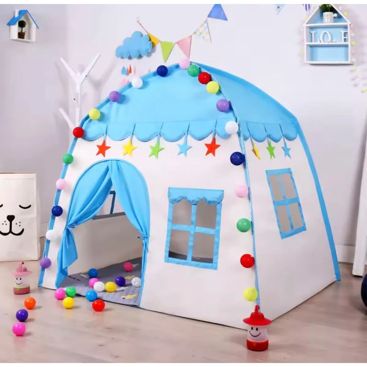 GENERICO - Carpa de juego infantil Casita con ventanas Azul