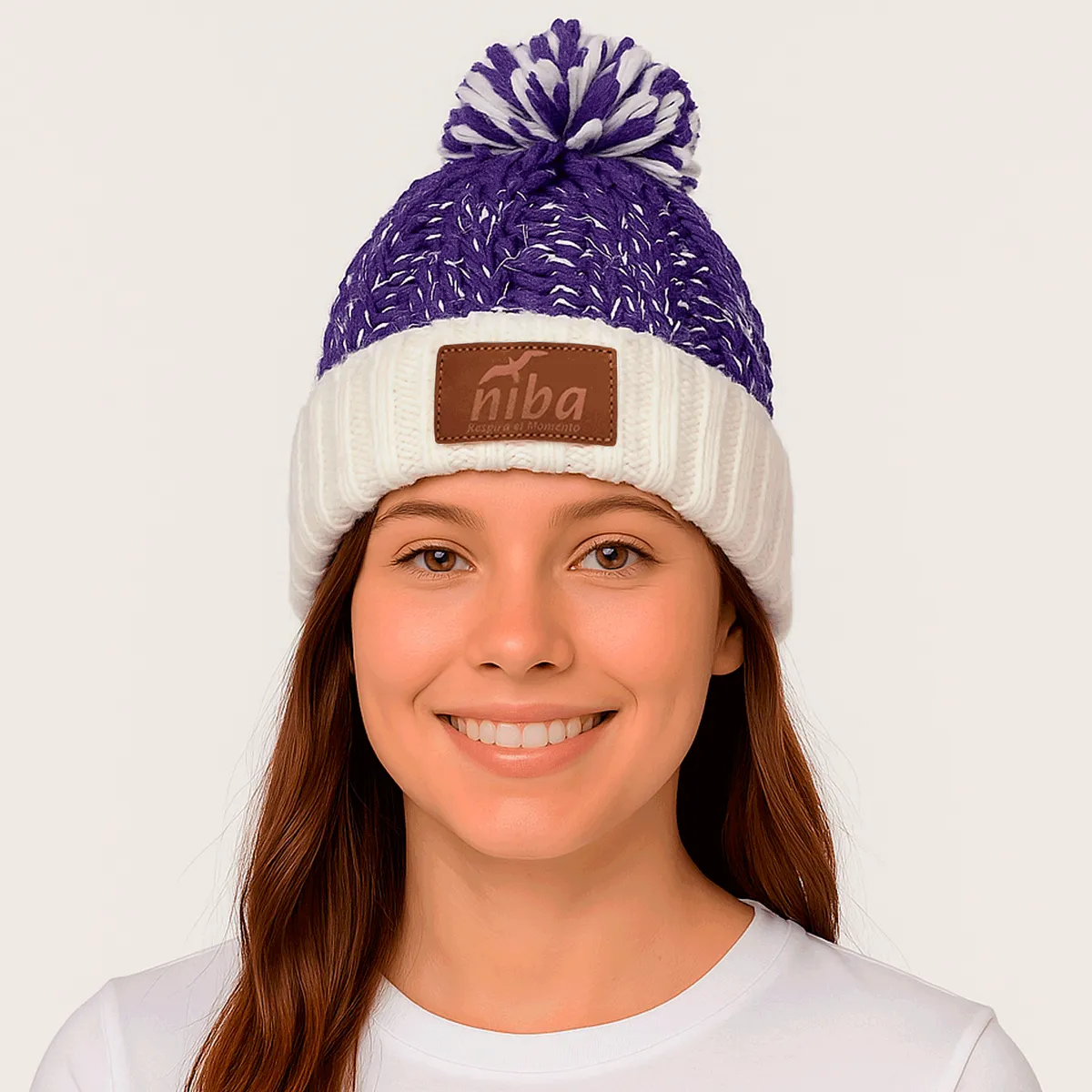 NIBA - Gorro Lana Radal Blanco Morado Niba