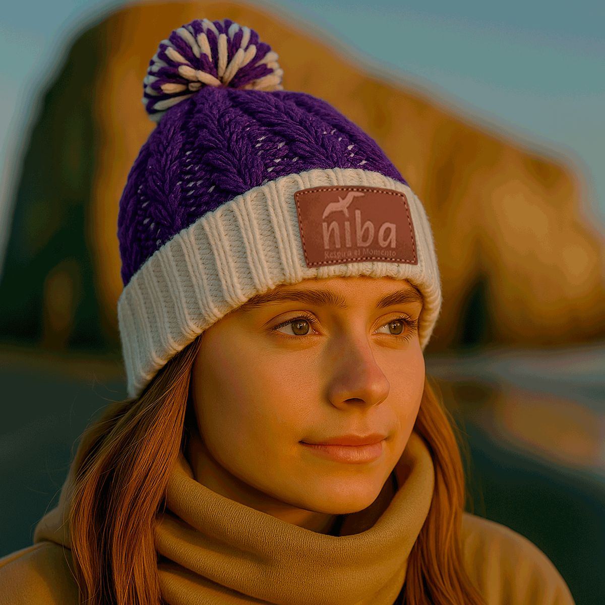 NIBA - Gorro Lana Radal Blanco Morado Niba