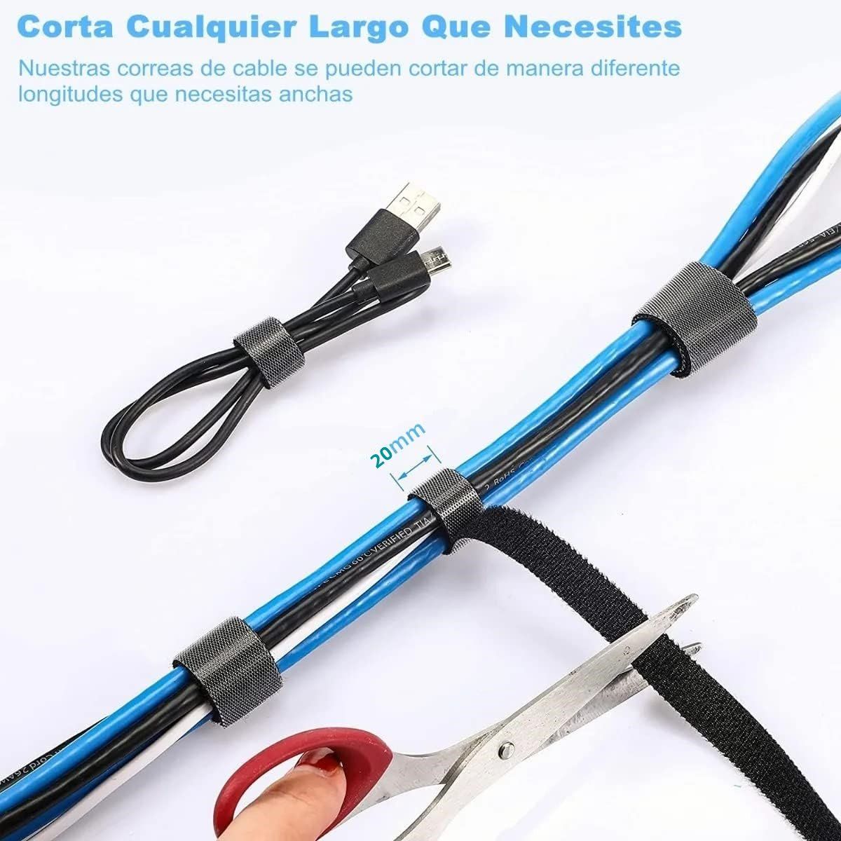 KUANGYE - Cinta Doble Cara De Velcro Reutilizable 20mts X 2cm