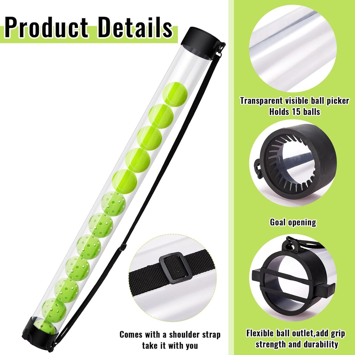 KUANGYE - Recogedor De Pelotas Para Padel/tenis (capacidad 15 Pelotas)