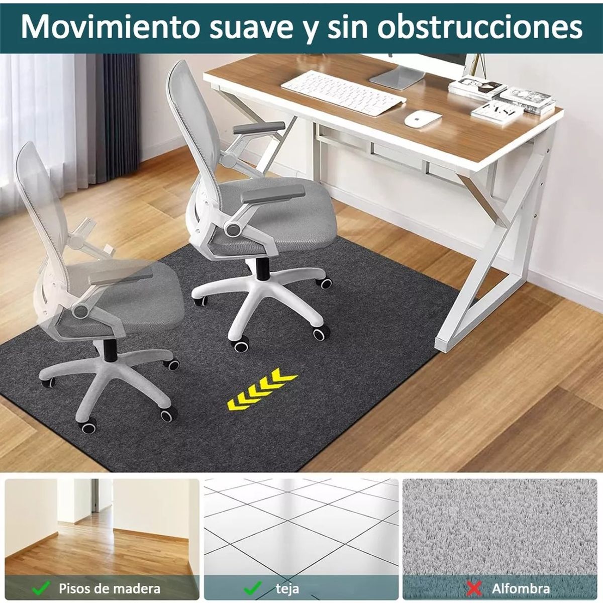 KUANGYE - Alfombrilla Antideslizante Para Silla De Oficina 120x90cm