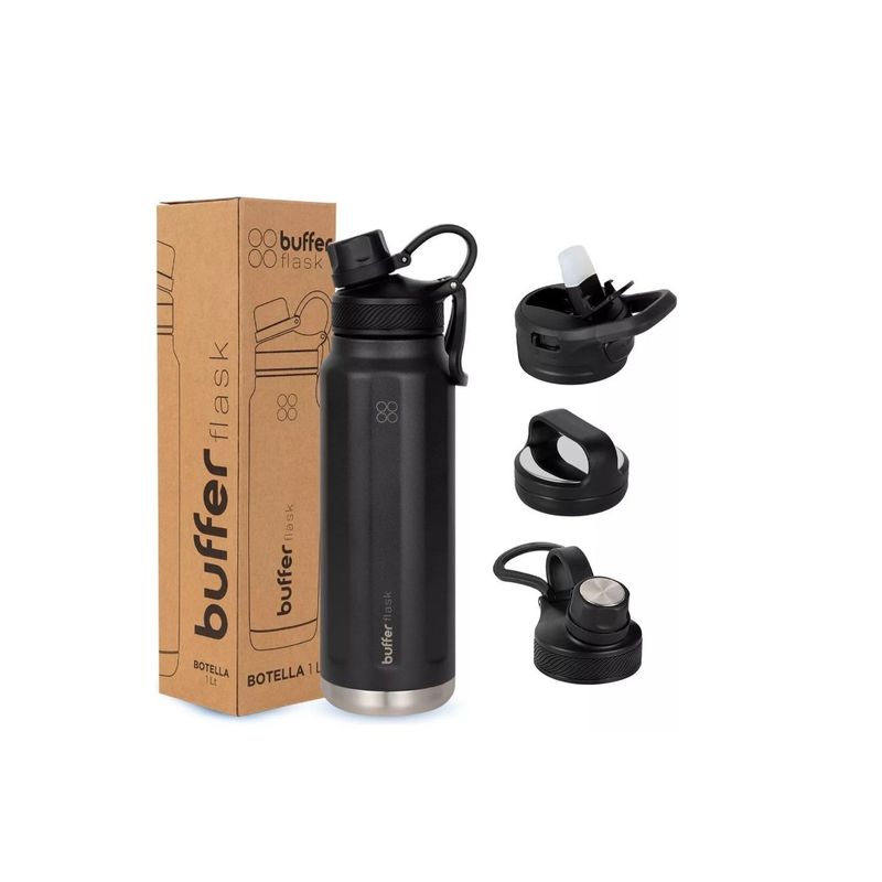 GENERICO - Termo Botella Termica Agua Acero Inoxidable Buffer 1l +tapas