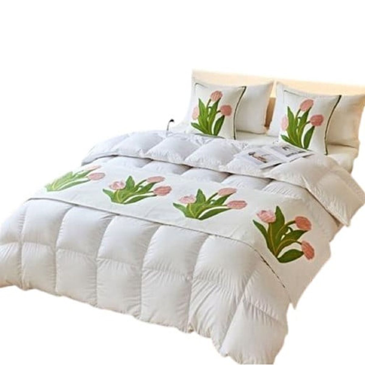 GENERICO - JUEGO DE PIECERA DE CAMA CON 2 FUNDAS MODELO BORDAD T02