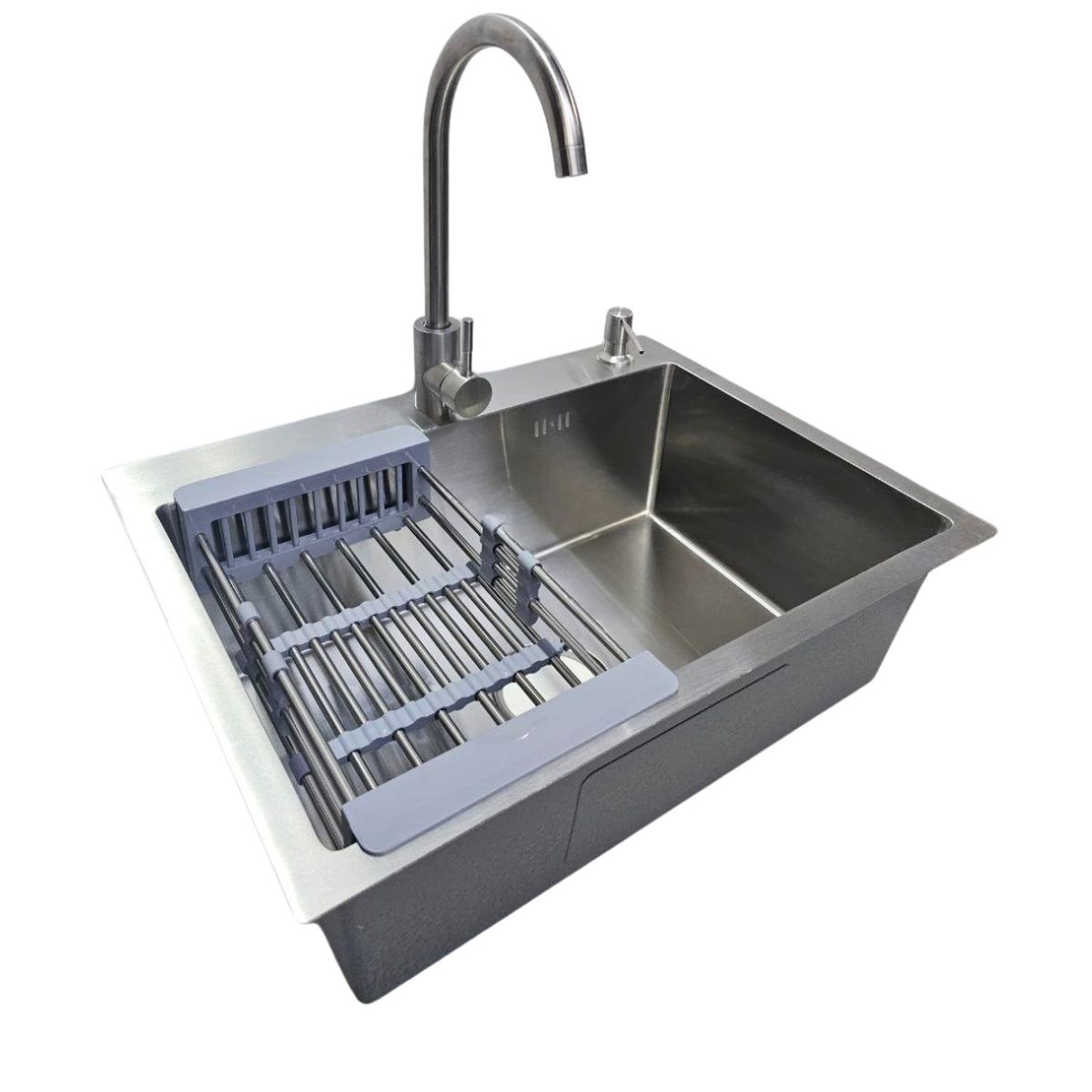 MODERN SPACE - Lavaplatos 60x45 Cm Plateado Rejilla +dispensador + Grifería