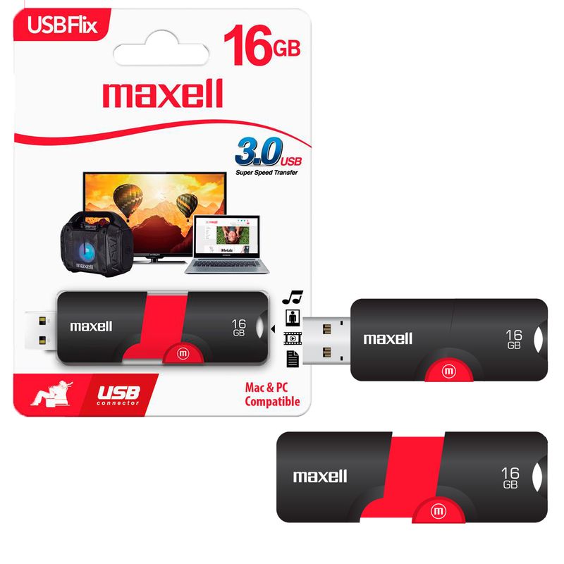 MAXELL - Pendrive USB 3.0 16GB Maxell Flix Compatible MAC y Windows