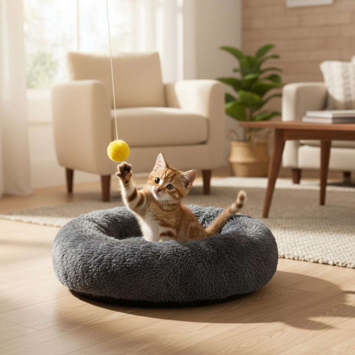 GENERICO - Cama cojin de chiporro redondo para mascotas  60cm NEGRO