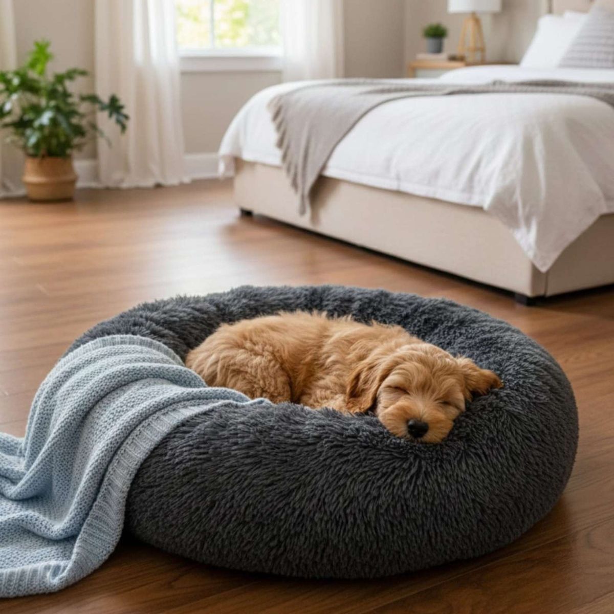 GENERICO - Cama cojin de chiporro redondo para mascotas  60cm NEGRO