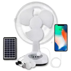 LINE - Ventilador Recargable Con Panel Solar USB Luz LED 2 Ampollas Gratis