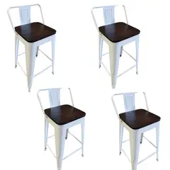 TODODESCUENTO - Pack 4 Pisos Taburetes Tolix 66 Cm Base Madera Oscura- Blanco