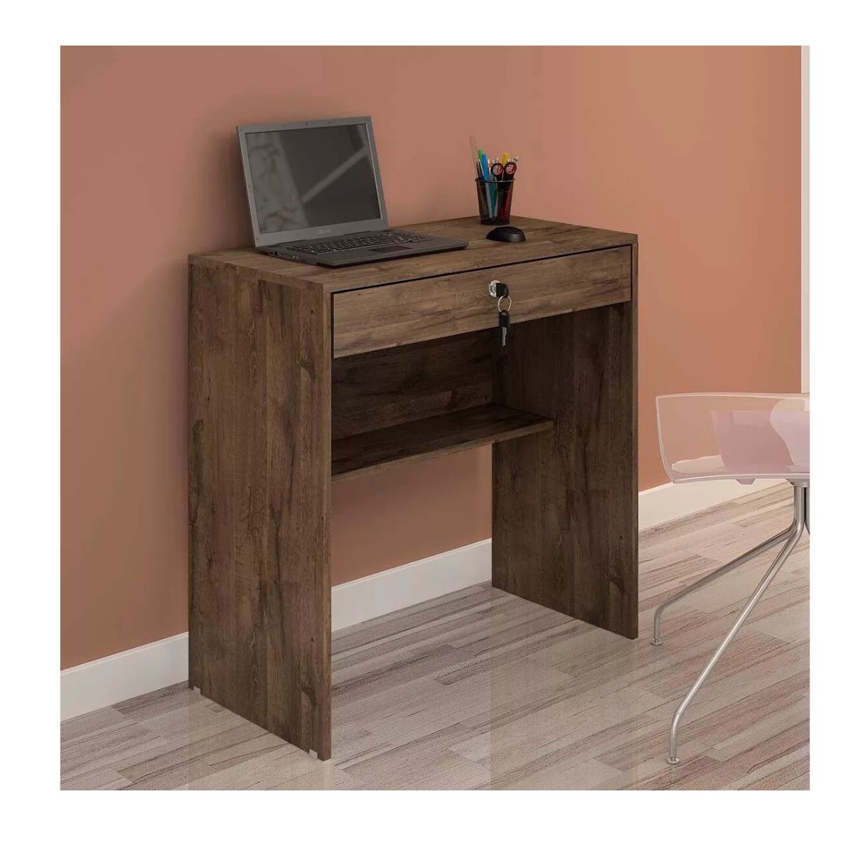 TODODESCUENTO - Escritorio Slim 1 Cajon, Home Office, Dormitorio- Café
