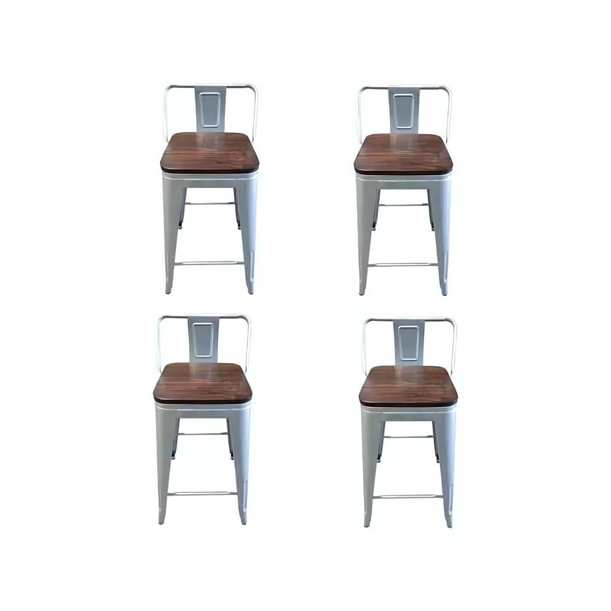 TODODESCUENTO - Pack 4 Pisos Taburetes Tolix 66 Cm Base Madera Oscura- Plata