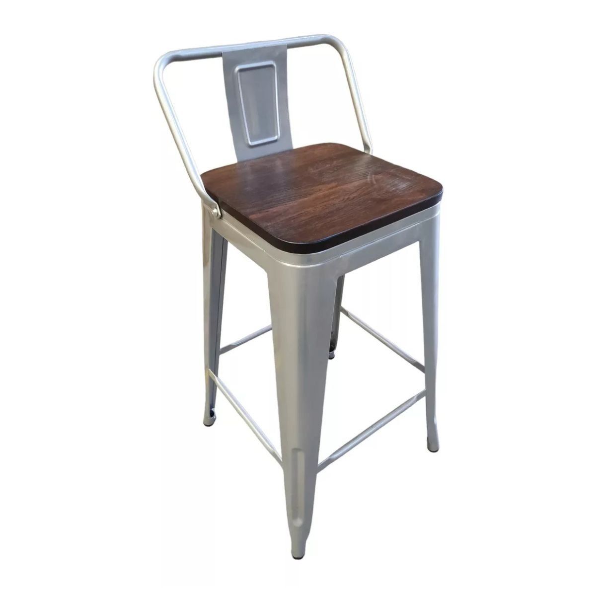 TODODESCUENTO - Pack 4 Pisos Taburetes Tolix 66 Cm Base Madera Oscura- Plata