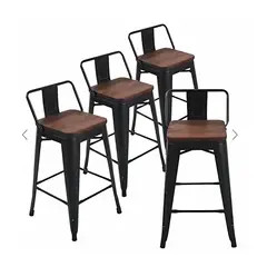 TODODESCUENTO - Pack 4 Pisos Taburetes Tolix 66 Cm, Base Madera Oscura- Negro
