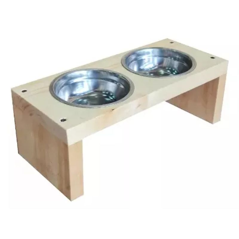 GENERICO - Comedero Para Mascotas En Madera De Pino Rustico
