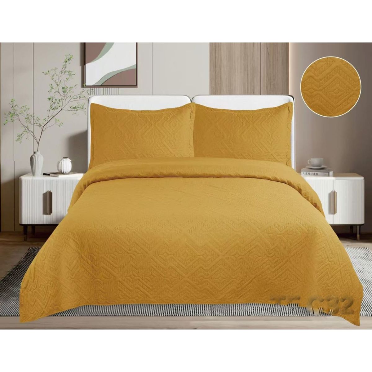 GENERICO - CUBRECAMA QUILT DE VERANO DE COLOR LISO MOSTAZA KING