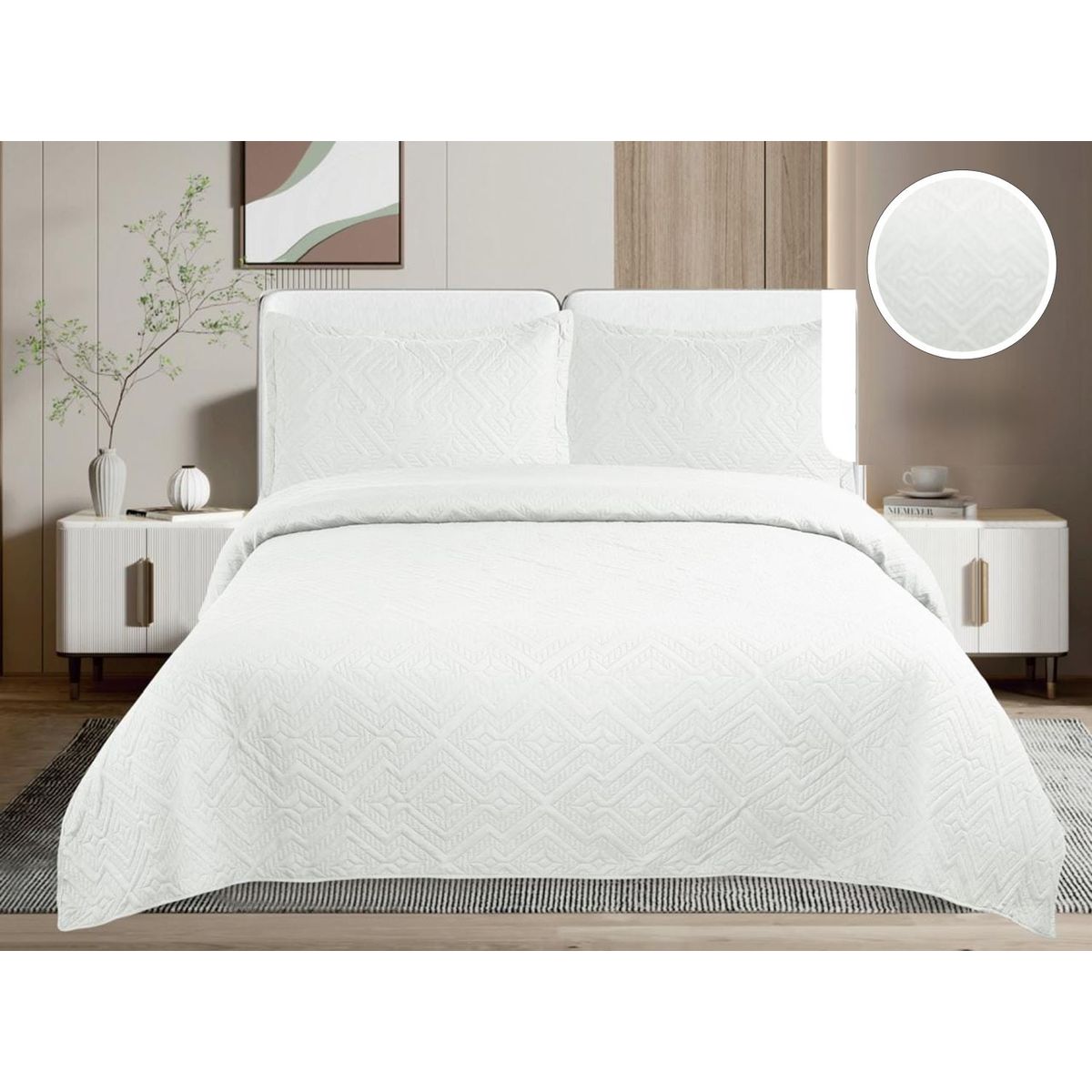 GENERICO - CUBRECAMA QUILT DE VERANO DE COLOR LISO BLANCO KING