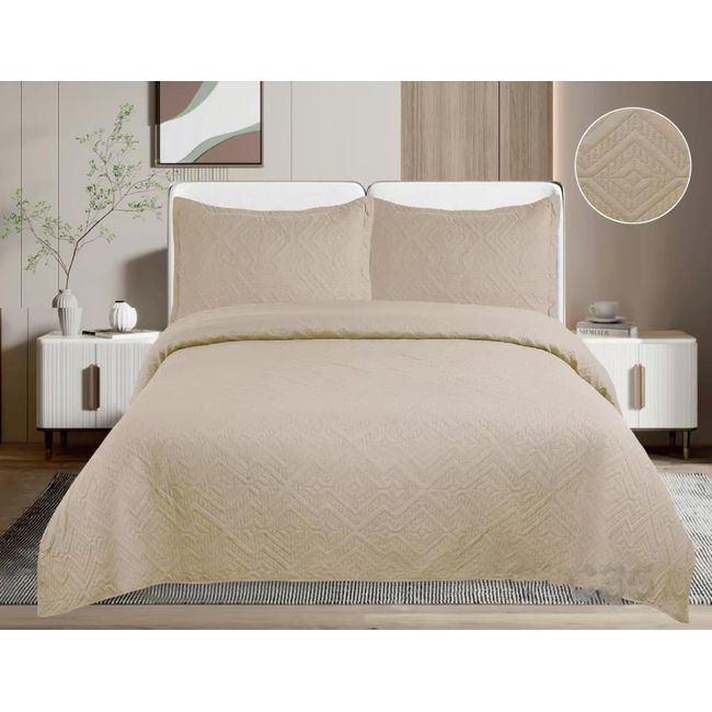 GENERICO - CUBRECAMA QUILT DE VERANO DE COLOR LISO ARENA 2 PLAZAS