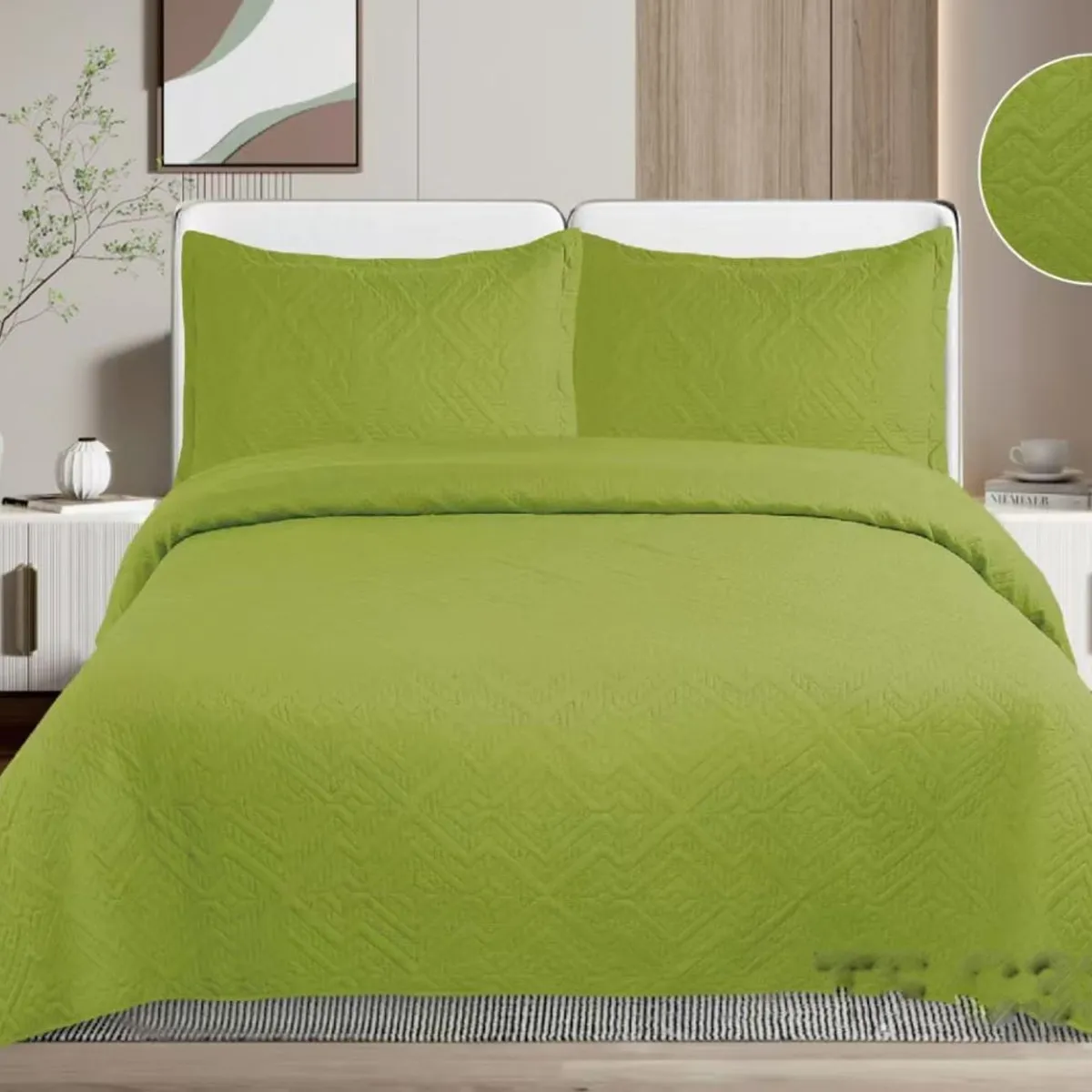 GENERICO - CUBRECAMA QUILT DE VERANO DE COLOR LISO VERDE MANZANA 2 PLAZAS