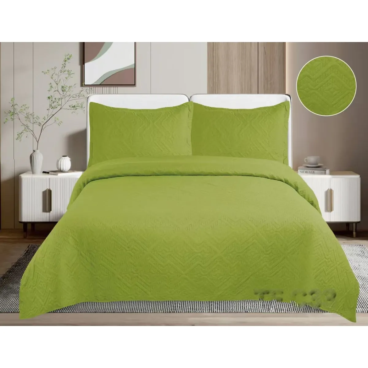 GENERICO - CUBRECAMA QUILT DE VERANO DE COLOR LISO VERDE MANZANA 2 PLAZAS