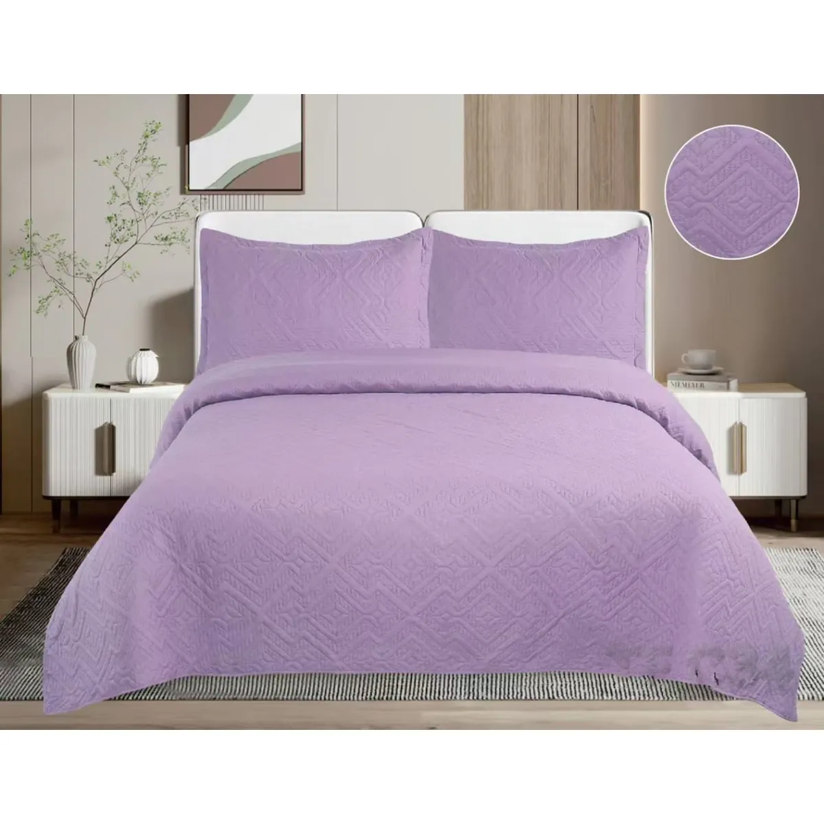 GENERICO - CUBRECAMA QUILT DE VERANO DE COLOR LISO LILA 2 PLAZAS