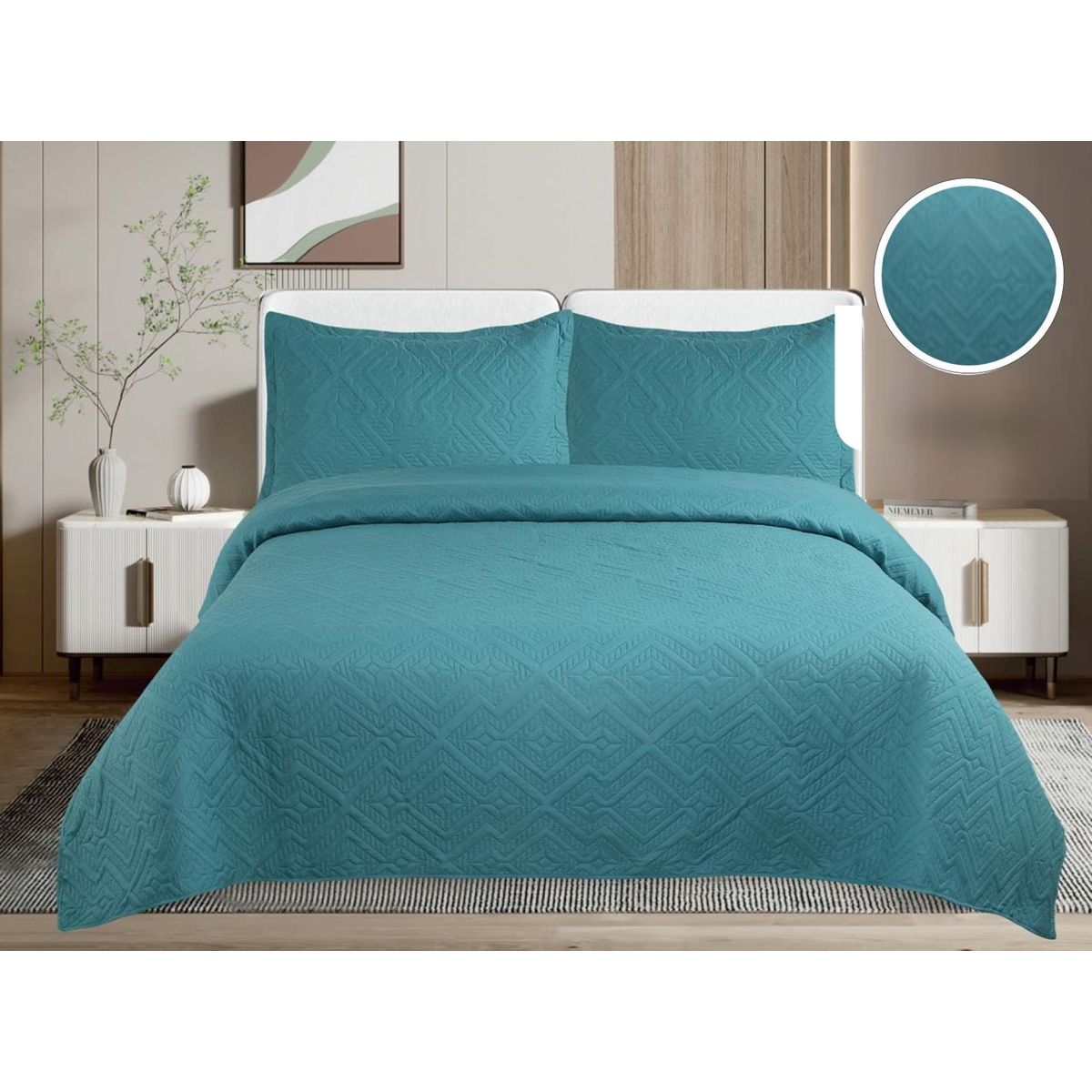 GENERICO - CUBRECAMA QUILT DE VERANO DE COLOR LISO TURQUESA 2 PLAZAS