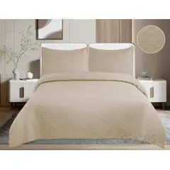 GENERICO - CUBRECAMA QUILT DE VERANO DE COLOR LISO ARENA 1.5 PLAZAS