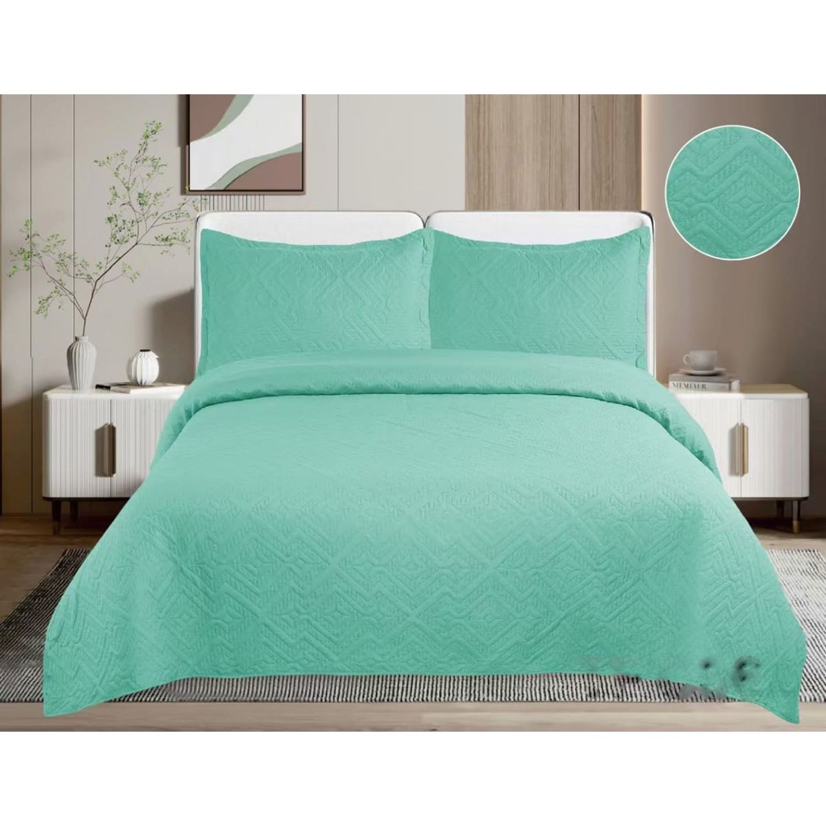 GENERICO - CUBRECAMA QUILT DE VERANO DE COLOR LISO CELESTE 1.5 PLAZAS