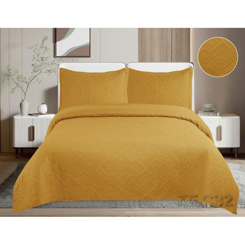 GENERICO - CUBRECAMA QUILT DE VERANO DE COLOR LISO MOSTAZA 1.5 PLAZAS