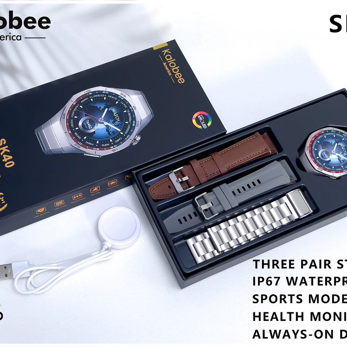 STARTECHOFFICE - Smartwatch SK40 Deportivo Compatible 3 Correas IP67 Full HD GPS 315mAh Salud