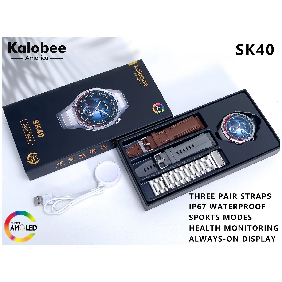 STARTECHOFFICE - Smartwatch SK40 Deportivo Compatible 3 Correas IP67 Full HD GPS 315mAh Salud