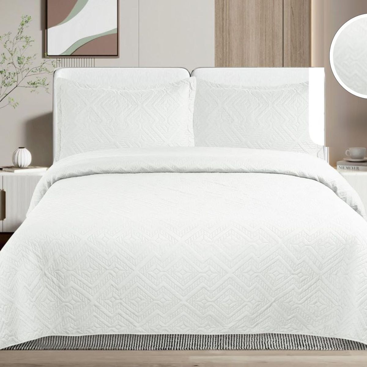 GENERICO - CUBRECAMA QUILT DE VERANO DE COLOR LISO BLANCO 1.5 PLAZAS