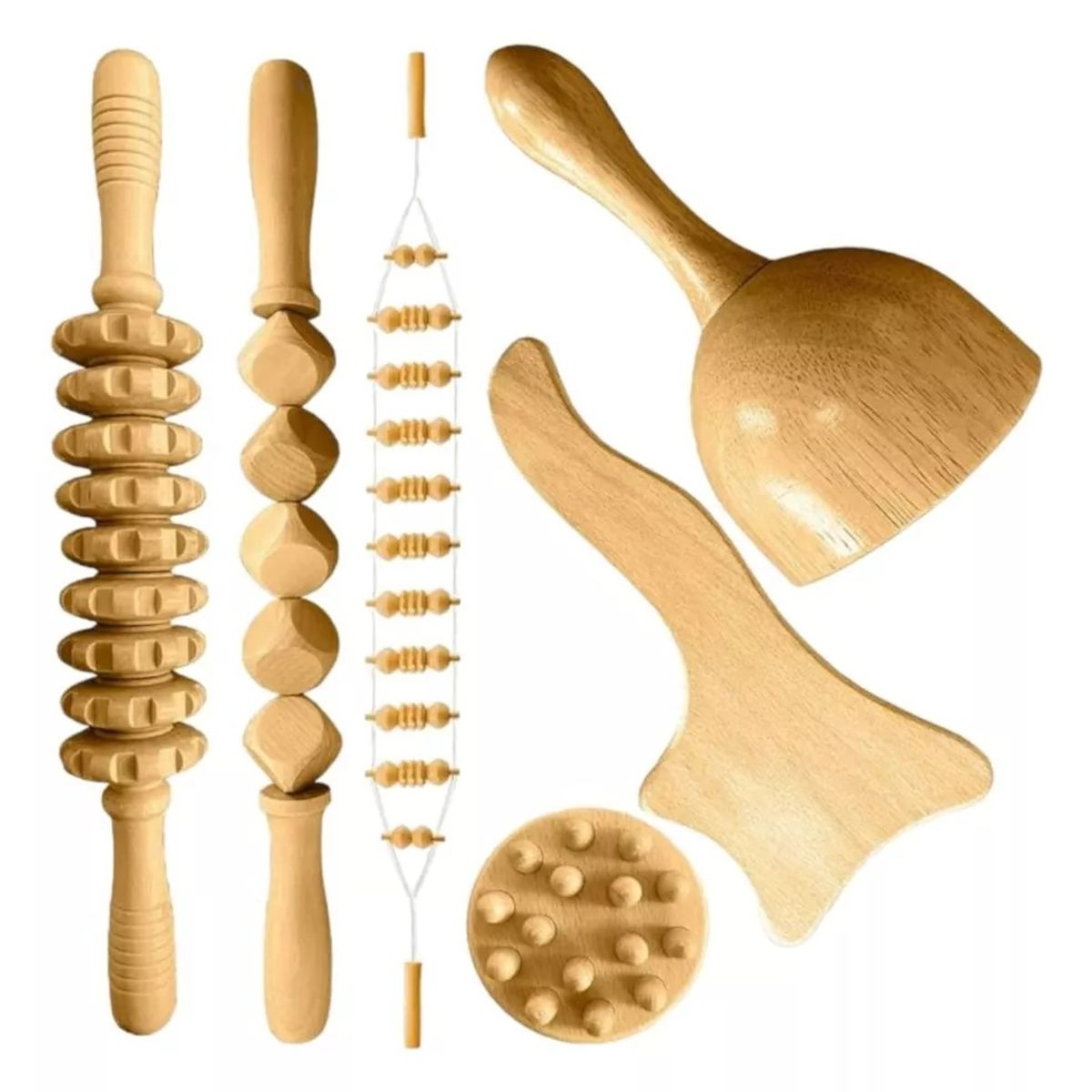 MUNDO MAGIA - Kit Rodillo Para Masaje Maderoterapia Maderos De Masaje 6pc