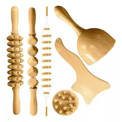 MUNDO MAGIA - Kit Rodillo Para Masaje Maderoterapia Maderos De Masaje 6pc
