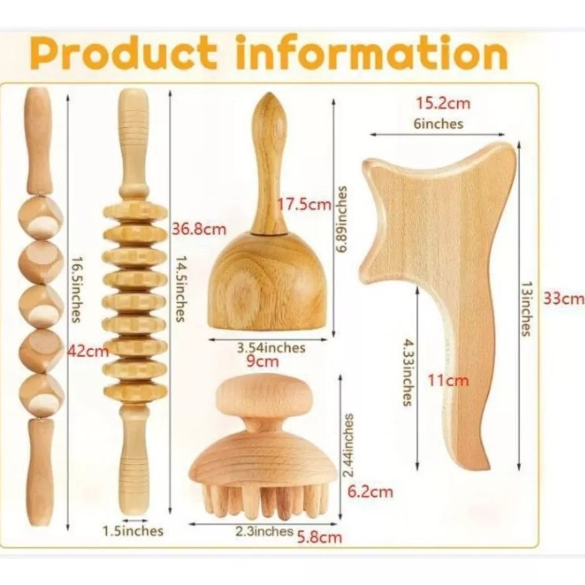MUNDO MAGIA - Kit Rodillo Para Masaje Maderoterapia Maderos De Masaje 6pc